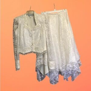 Lilia Guilty exclusive western wear vintage white lace skirt and top/jacket.